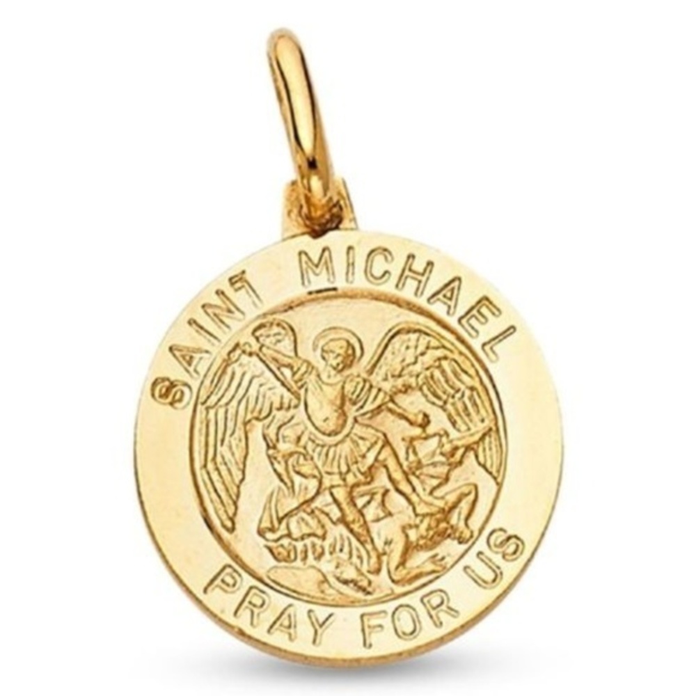 2pcs of 14k Gold St Michael Pendant Pray For Us Medallion